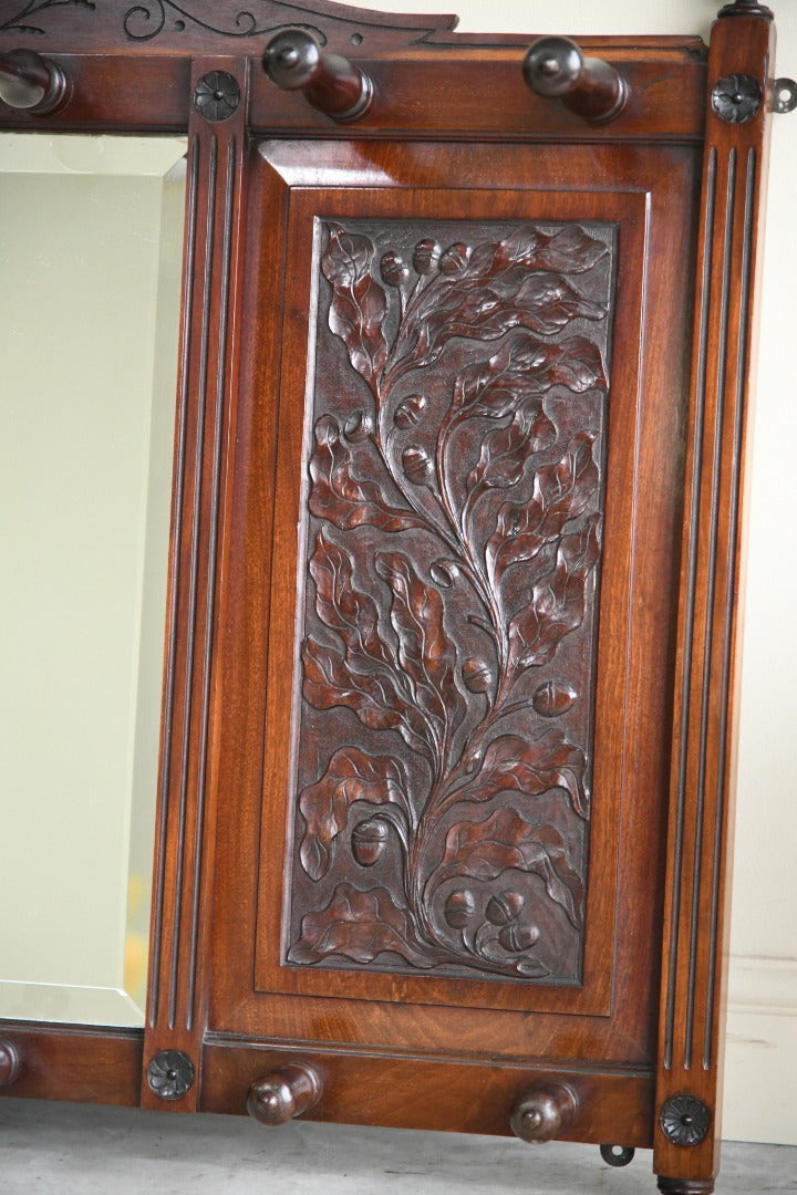 Victorian Walnut Wall Mirror & Coat Hooks