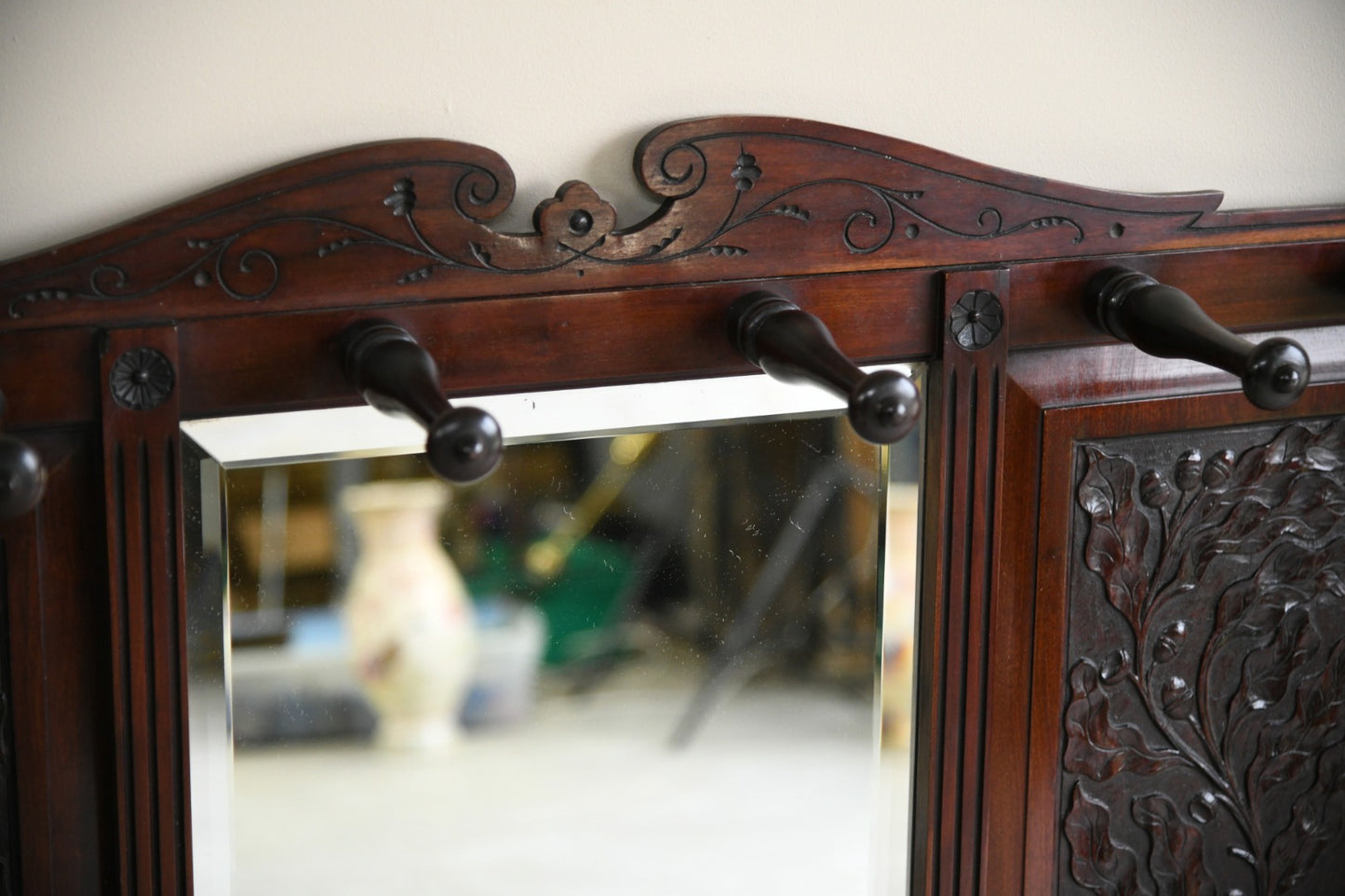 Victorian Walnut Wall Mirror & Coat Hooks