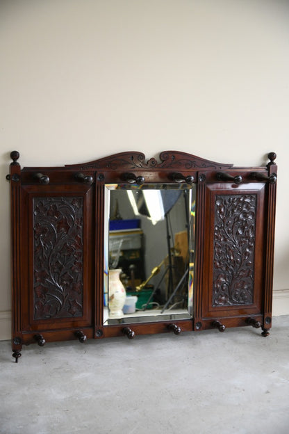 Victorian Walnut Wall Mirror & Coat Hooks