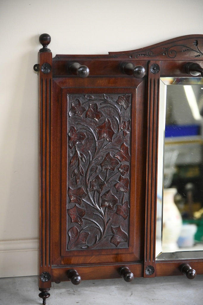 Victorian Walnut Wall Mirror & Coat Hooks