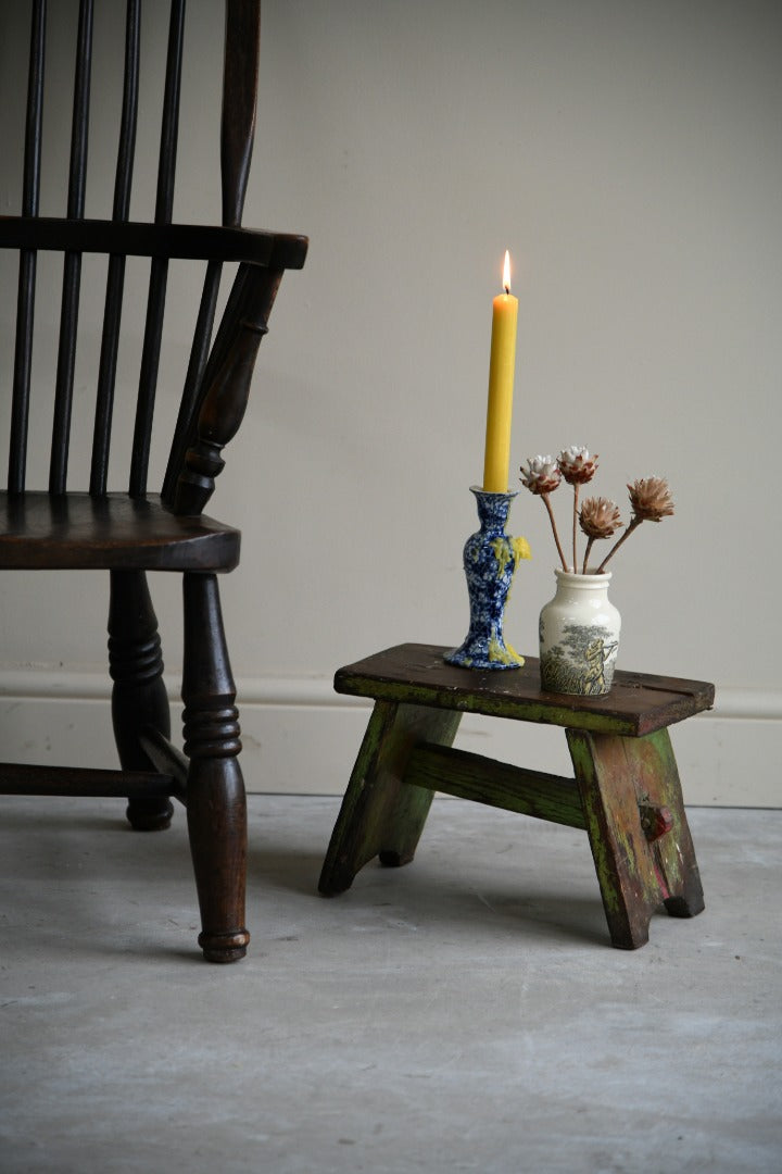 Small Green Painted Wooden Stool