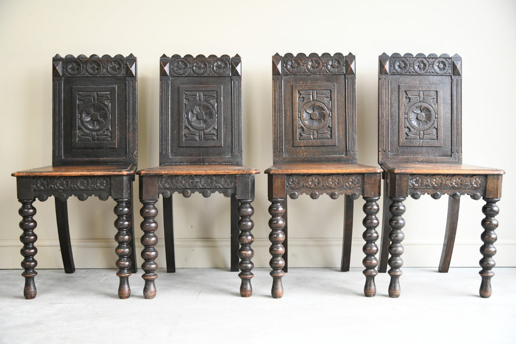 Set 4 Continental Carved Oak Chairs