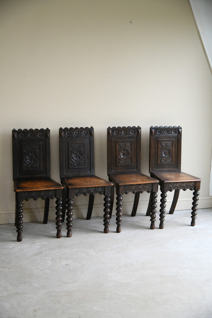 Set 4 Continental Carved Oak Chairs