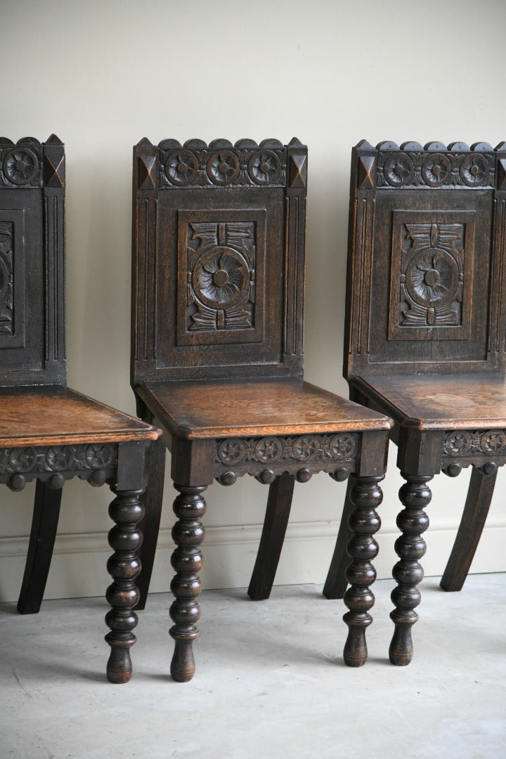 Set 4 Continental Carved Oak Chairs