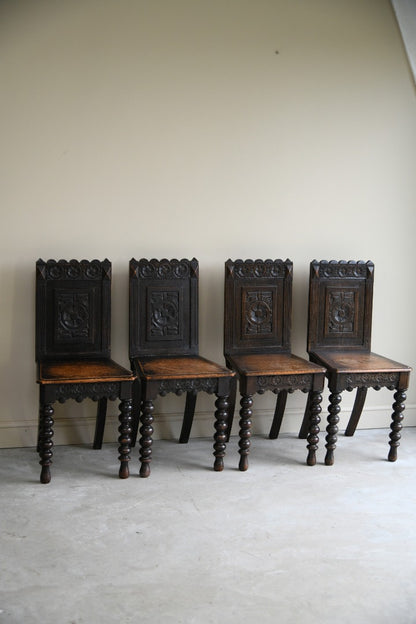 Set 4 Continental Carved Oak Chairs