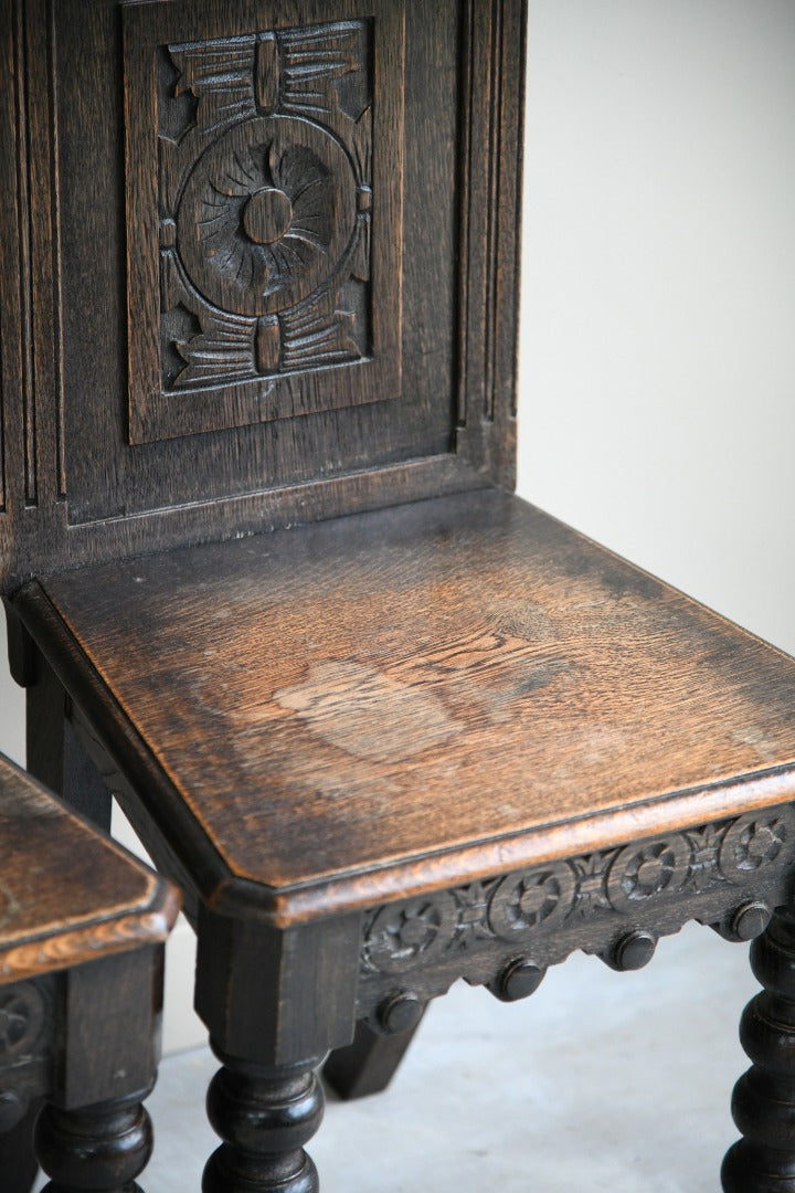 Set 4 Continental Carved Oak Chairs