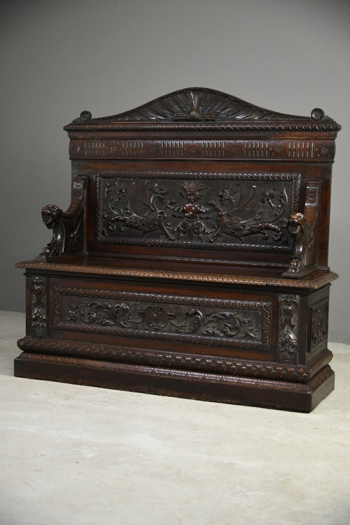 Victorian Carved Walnut Renaissance Revival Bench