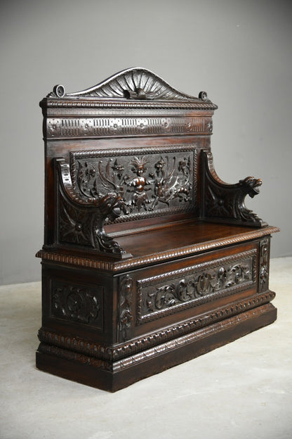 Victorian Carved Walnut Renaissance Revival Bench