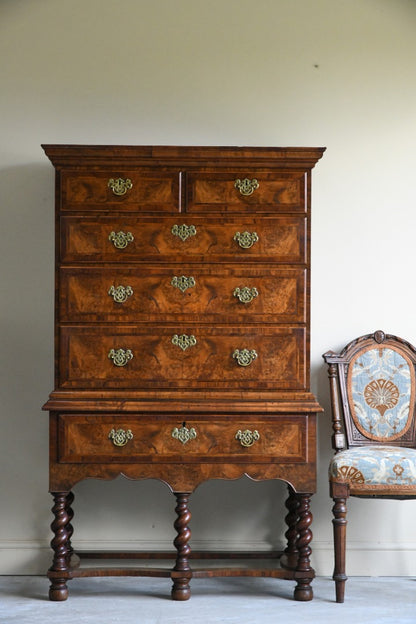 Antique Queen Anne Walnut Chest On Stand