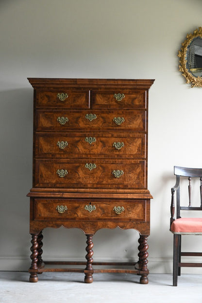 Antique Queen Anne Walnut Chest On Stand