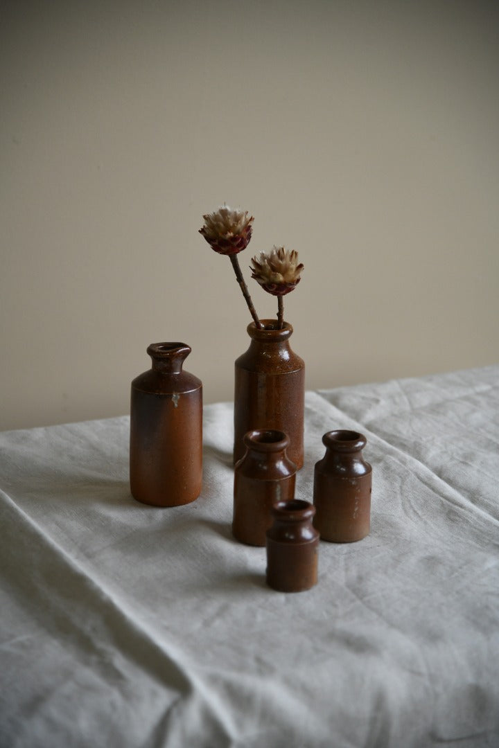 5 Brown Salt Glaze Small Ink Bottles