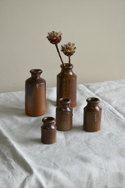 5 Brown Salt Glaze Small Ink Bottles