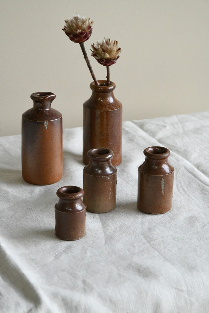 5 Brown Salt Glaze Small Ink Bottles