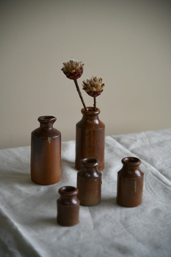 5 Brown Salt Glaze Small Ink Bottles