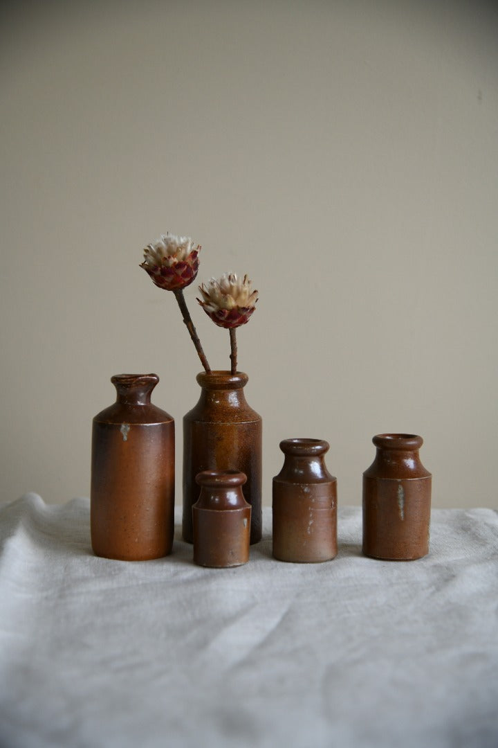 5 Brown Salt Glaze Small Ink Bottles