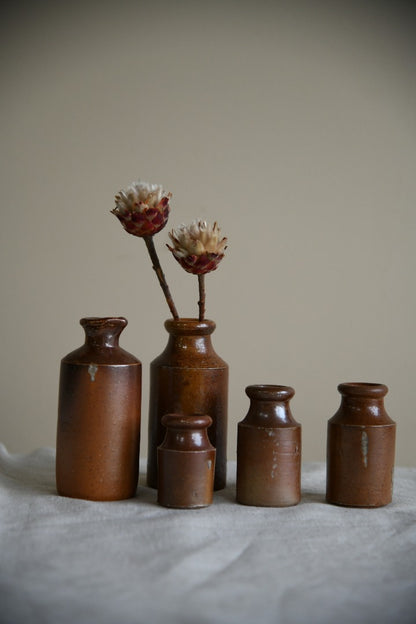 5 Brown Salt Glaze Small Ink Bottles