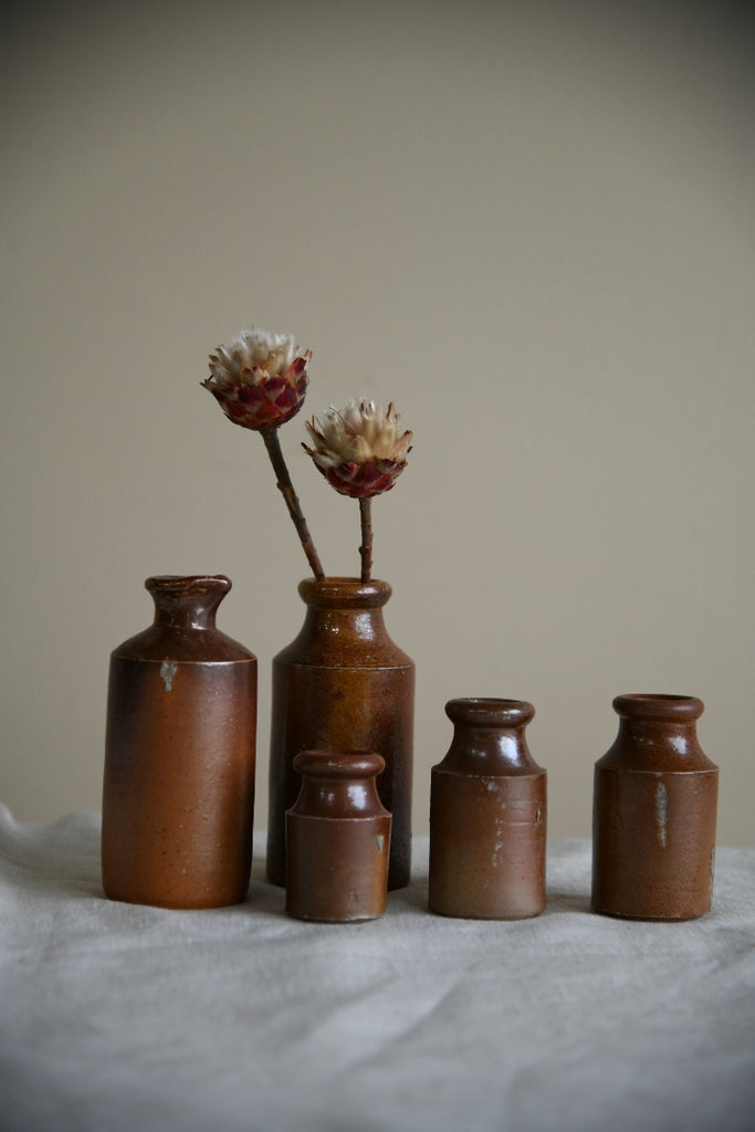 5 Brown Salt Glaze Small Ink Bottles