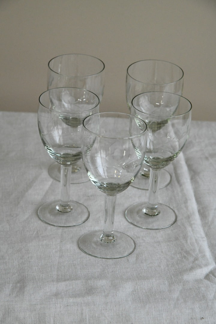 5 Etched Wine Glasses