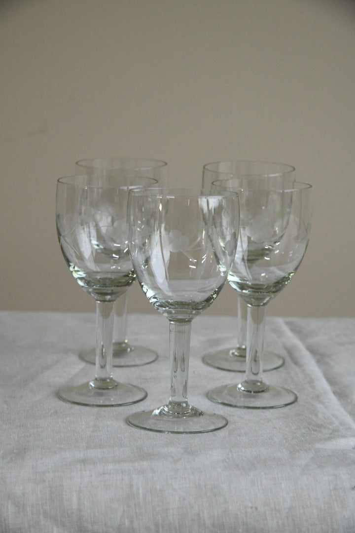 5 Etched Wine Glasses
