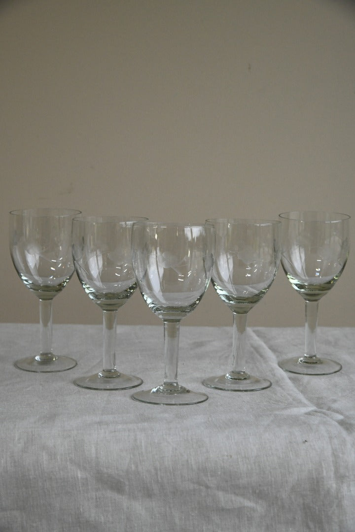 5 Etched Wine Glasses