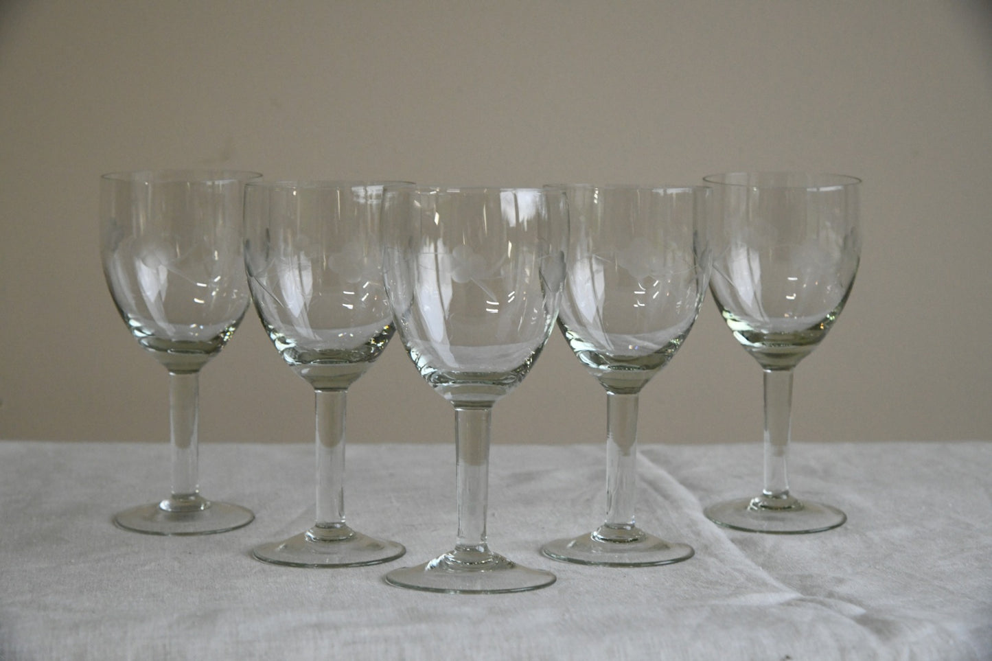 5 Etched Wine Glasses