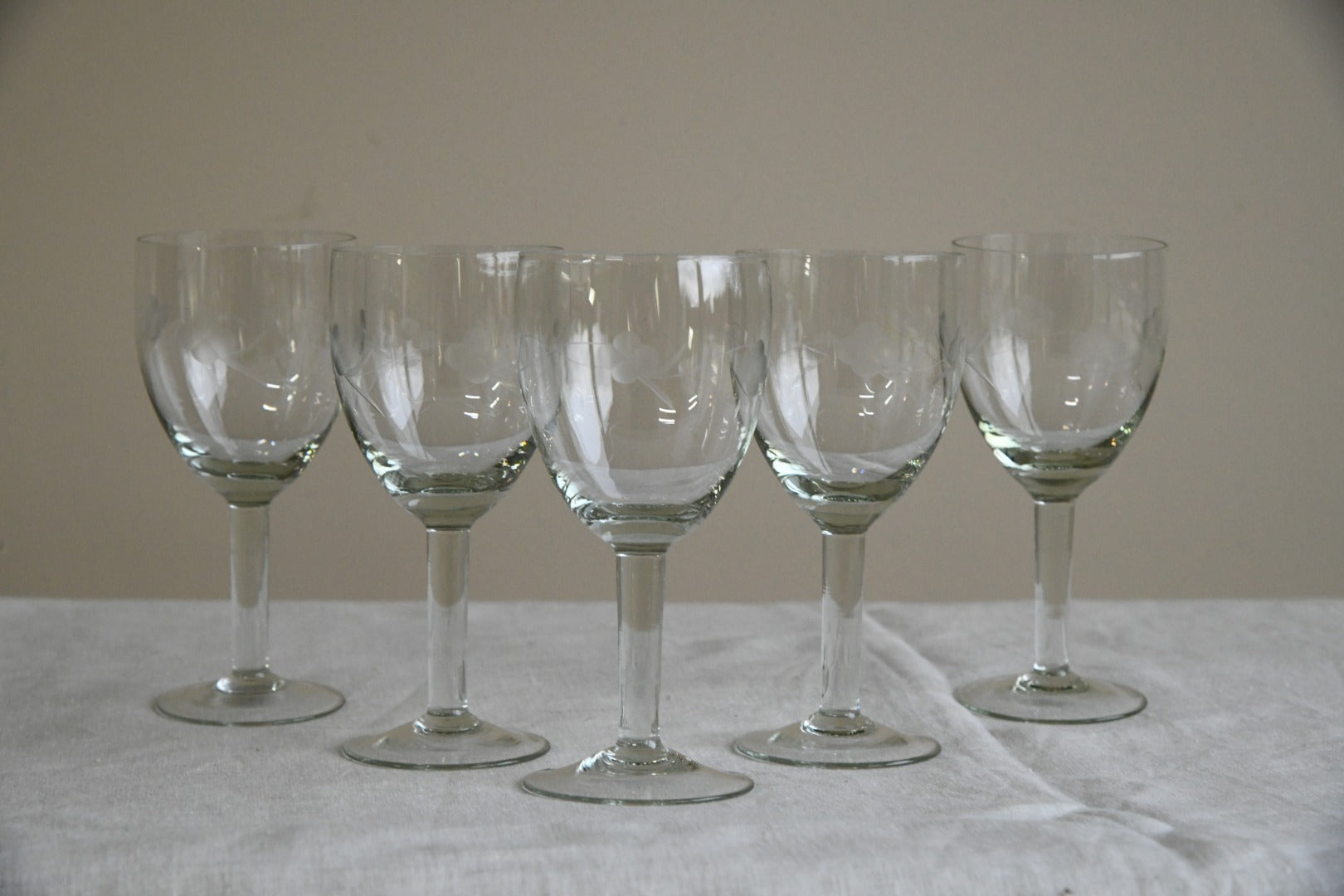 5 Etched Wine Glasses