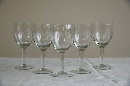 5 Etched Wine Glasses