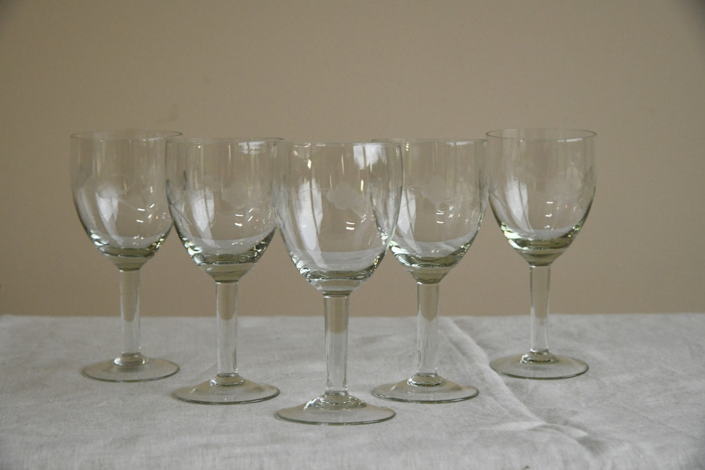 5 Etched Wine Glasses