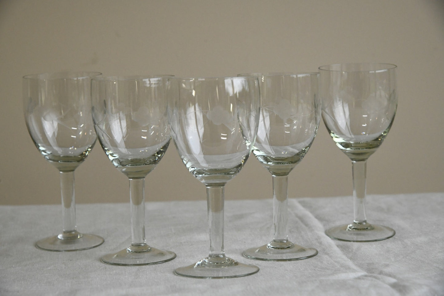 5 Etched Wine Glasses