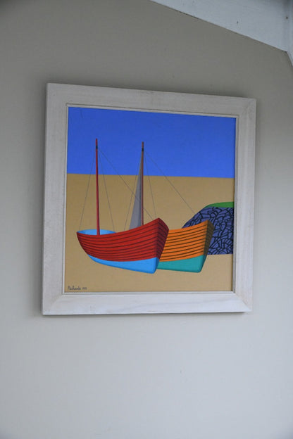 Red & Orange Fishing Boats - Oil on Canvas