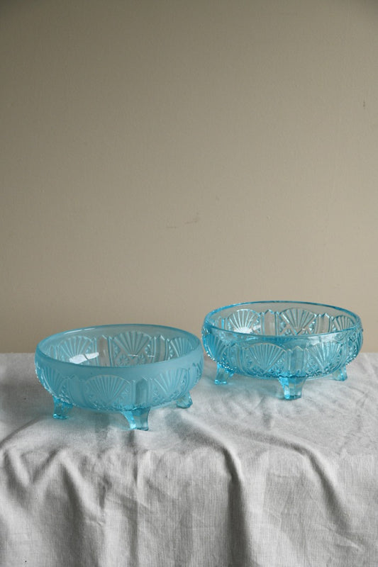 Pair Vintage Blue Glass Bowls