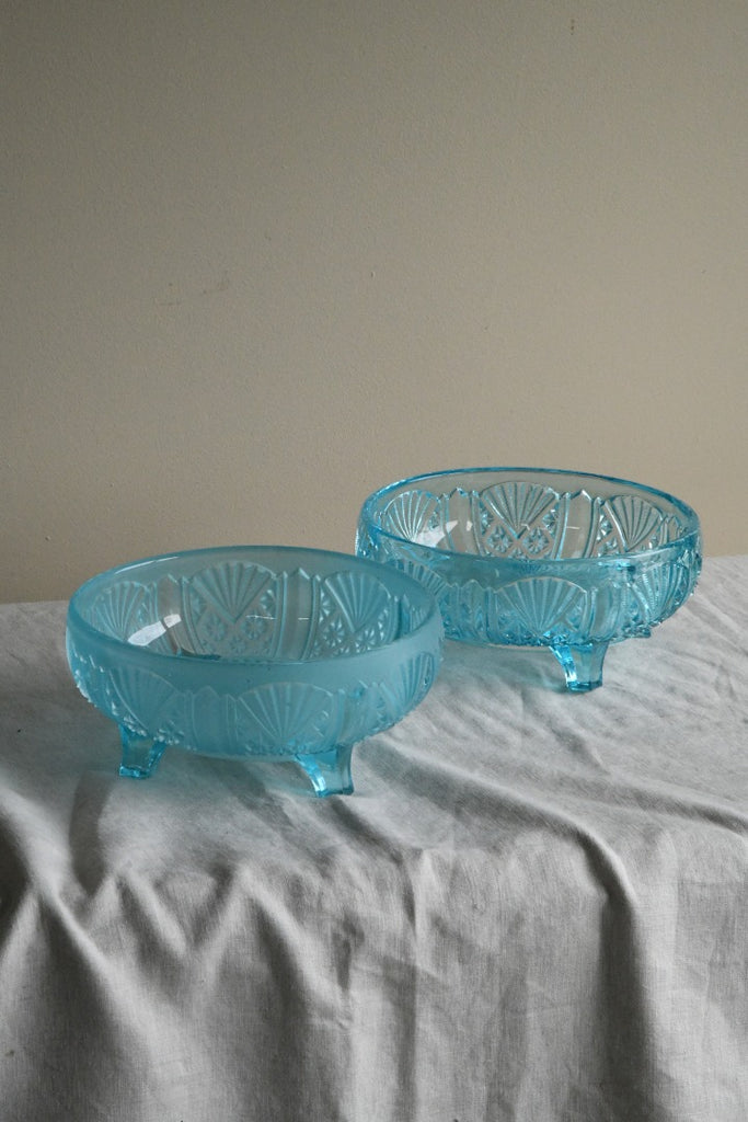 Pair Vintage Blue Glass Bowls