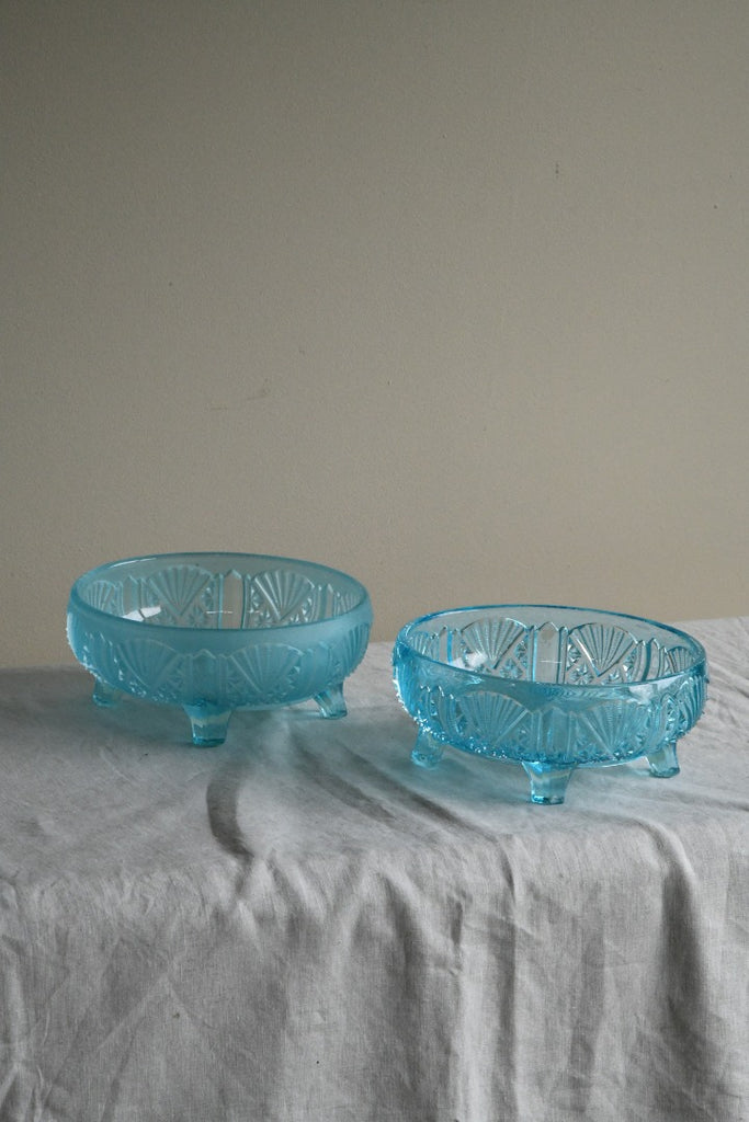Pair Vintage Blue Glass Bowls