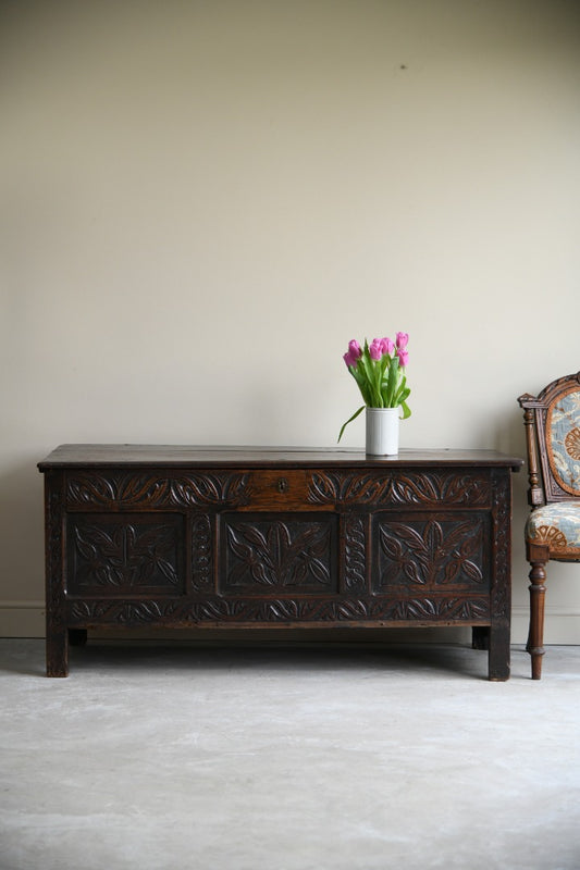Antique Carved Oak English Coffer