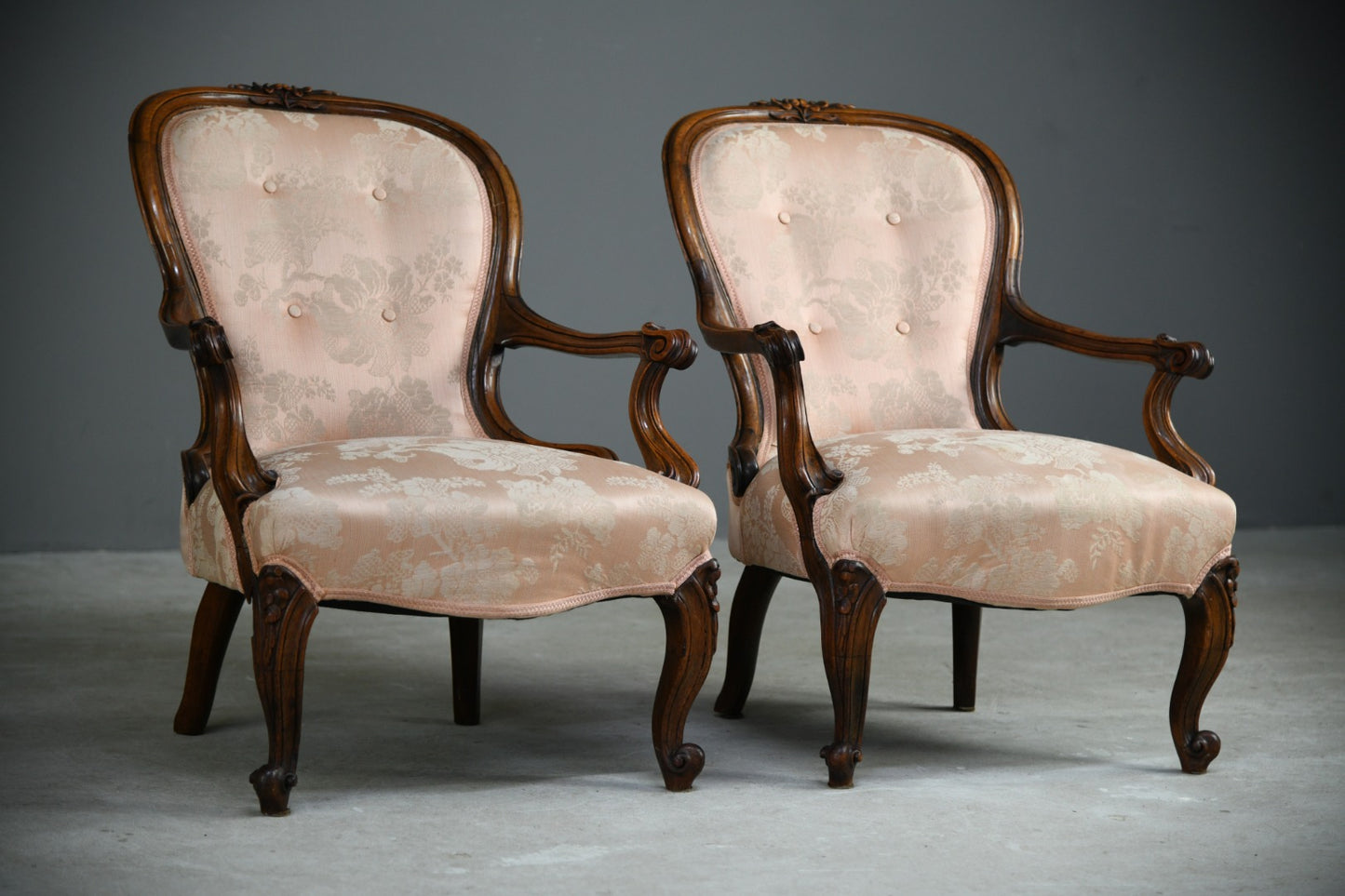 Pair Victorian Carved Rosewood Armchairs