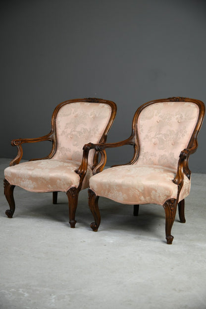 Pair Victorian Carved Rosewood Armchairs