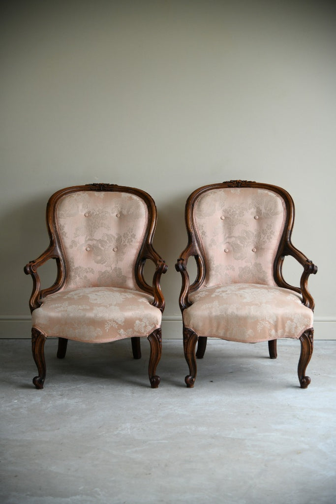 Pair Victorian Carved Rosewood Armchairs