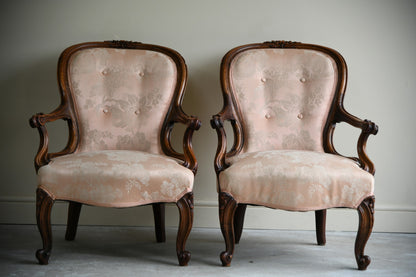 Pair Victorian Carved Rosewood Armchairs