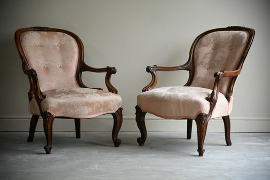 Pair Victorian Carved Rosewood Armchairs