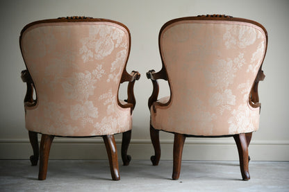 Pair Victorian Carved Rosewood Armchairs