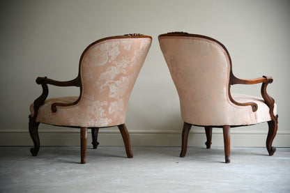 Pair Victorian Carved Rosewood Armchairs