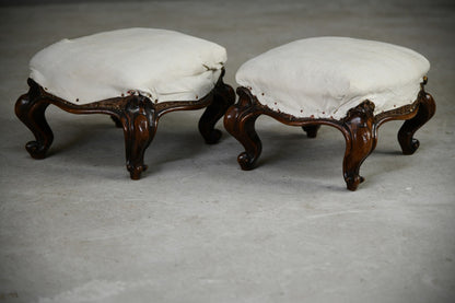Pair Victorian Walnut Footstools