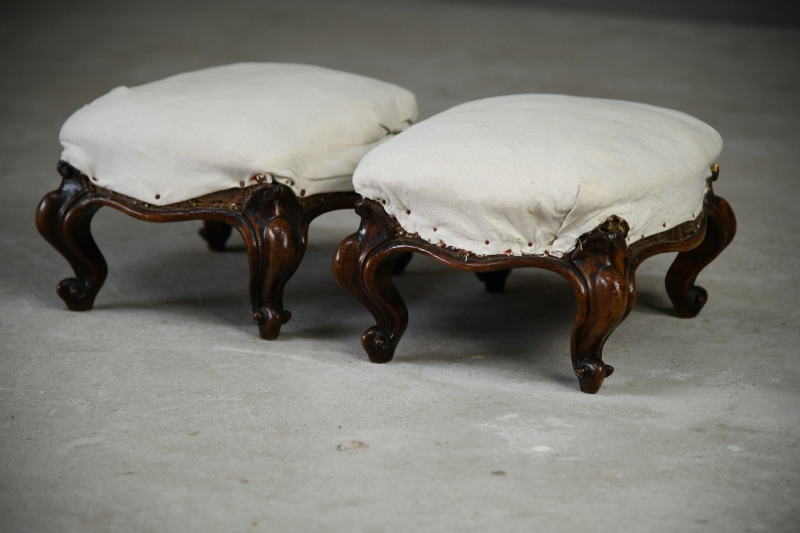 Pair Victorian Walnut Footstools