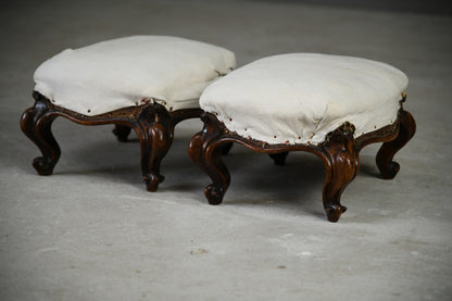 Pair Victorian Walnut Footstools