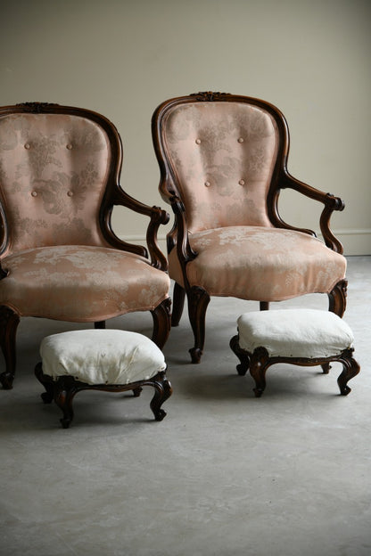 Pair Victorian Walnut Footstools