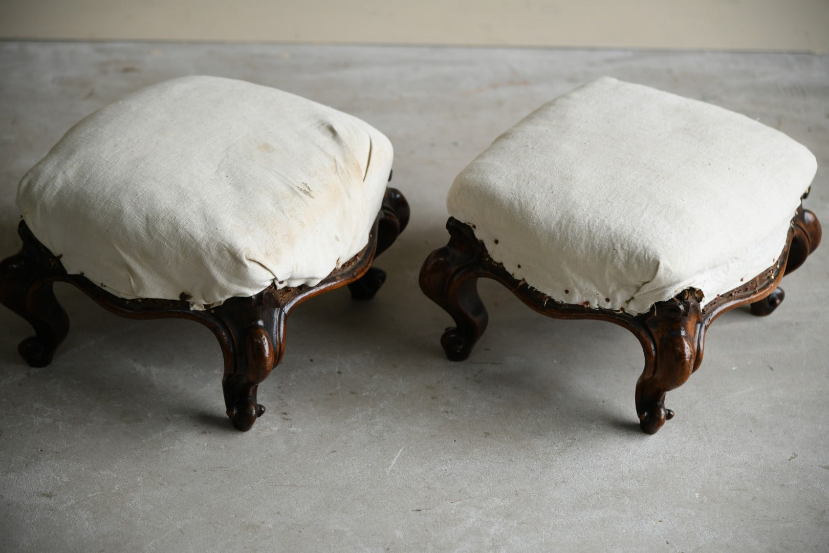 Pair Victorian Walnut Footstools