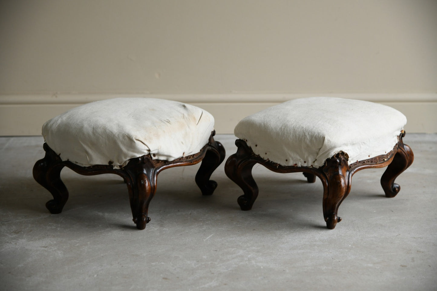 Pair Victorian Walnut Footstools