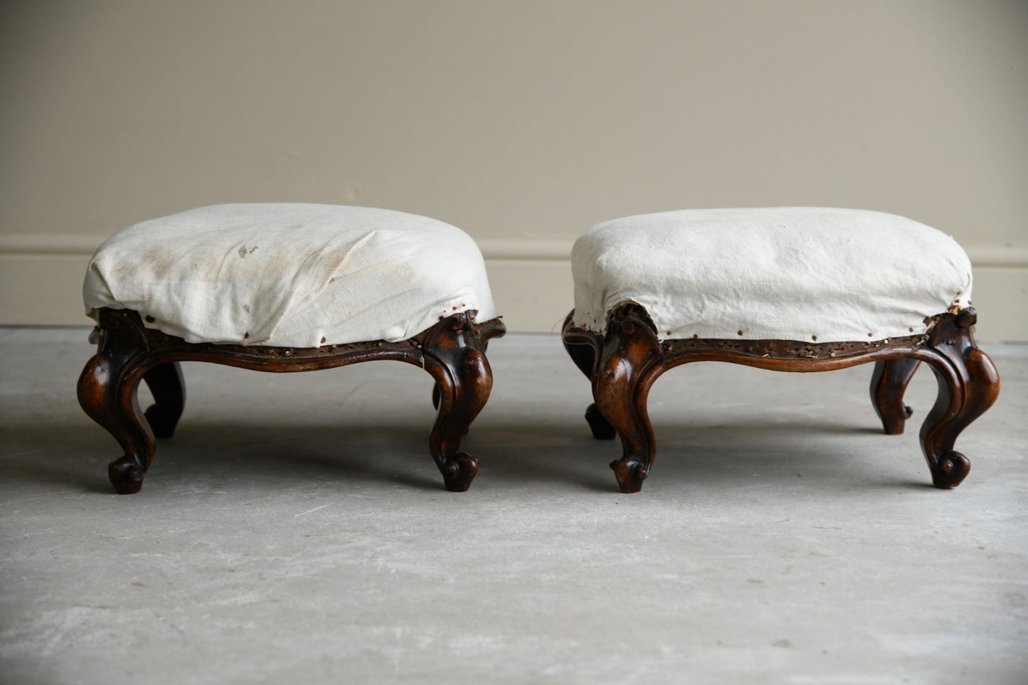 Pair Victorian Walnut Footstools