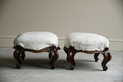 Pair Victorian Walnut Footstools