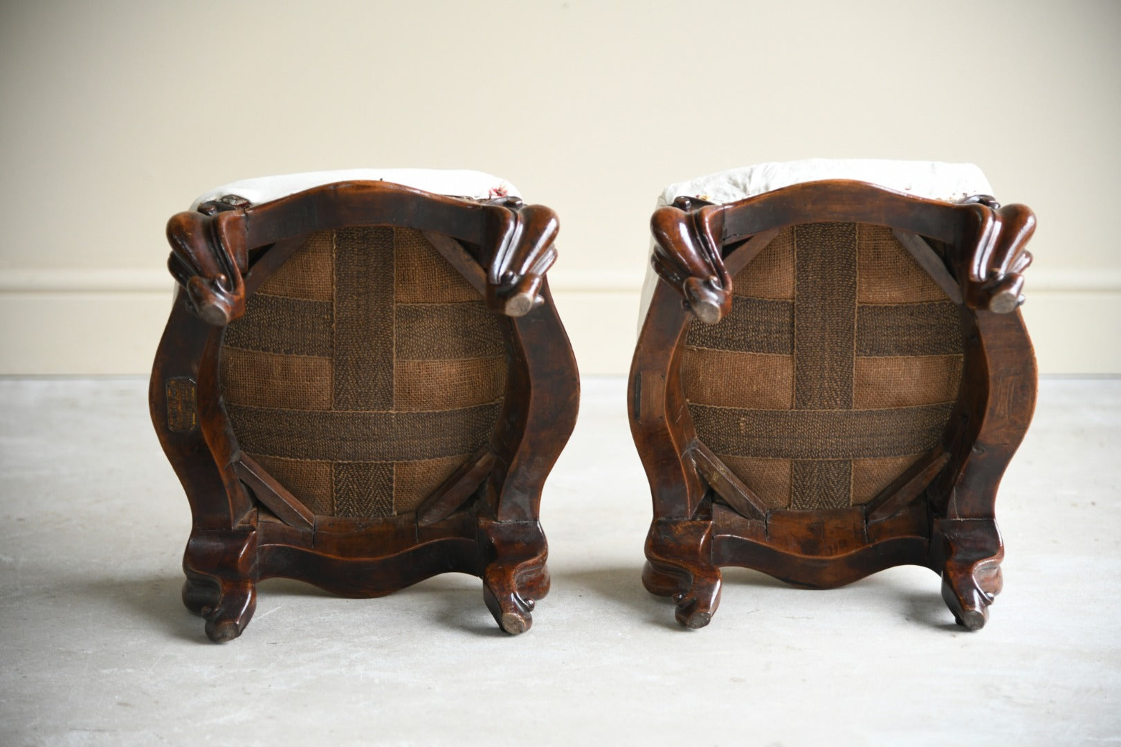 Pair Victorian Walnut Footstools